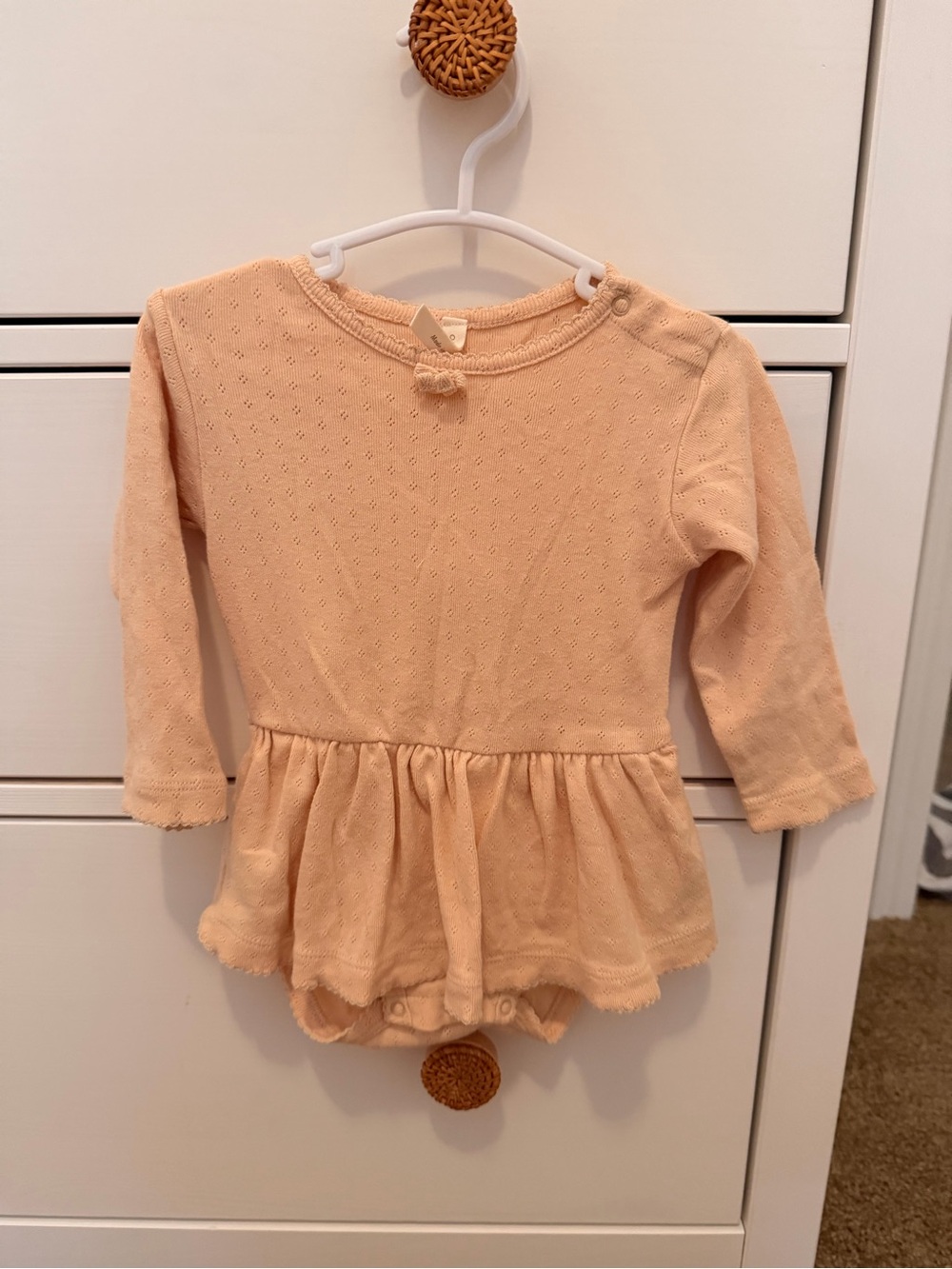Quincy Mae Peach Long-Sleeve Pointelle Bodysuit